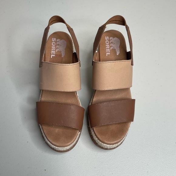 Sorel Joanie II Slingback Brown Leather Wedge Sandal SZ 7 - Picture 3 of 9